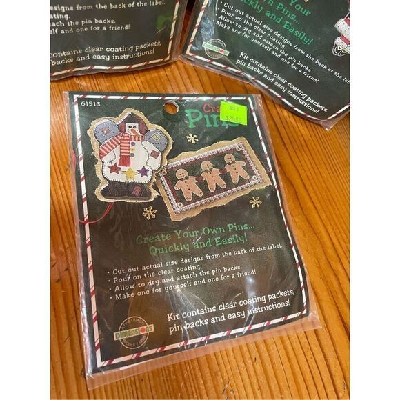 VTG 1995 Dimensions Holiday 2.5" Craft Pins Kit x3 - Picture 4 of 5